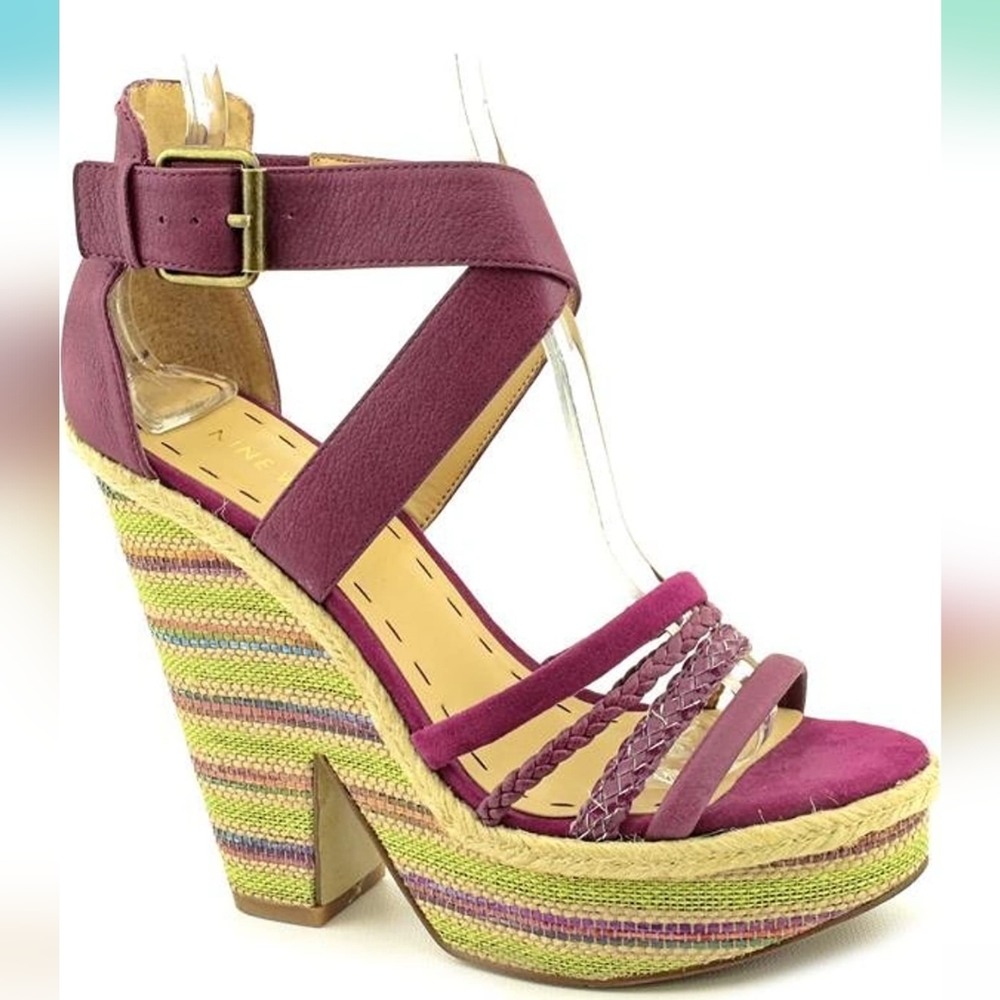 Nine West Treston Purple Boho Strappy Platform Heels Size 7.5